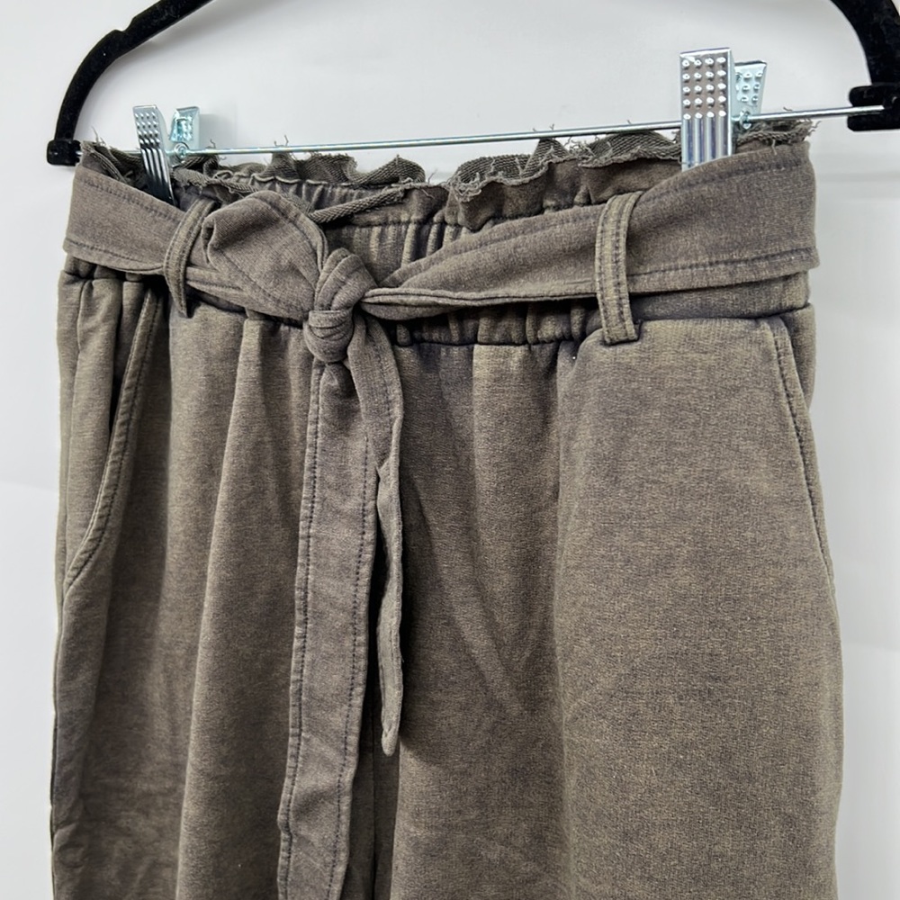 🆕Charcoal French Terry Paperbag High Waist Wide Leg Pant Hem & Thread S, M & L - Picture 6 of 15
